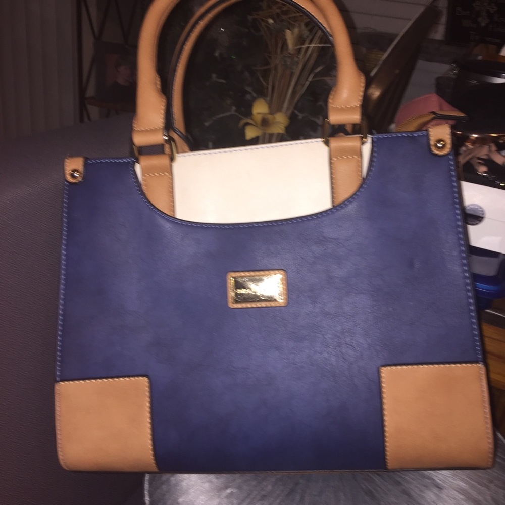 Simply Noelle blue, tan & cream satchel tote bag - Picture 13 of 14